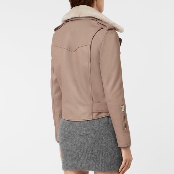 All Saints Rigby Biker Jacket w/ Sheep Skin Collar - Picture 3 of 5